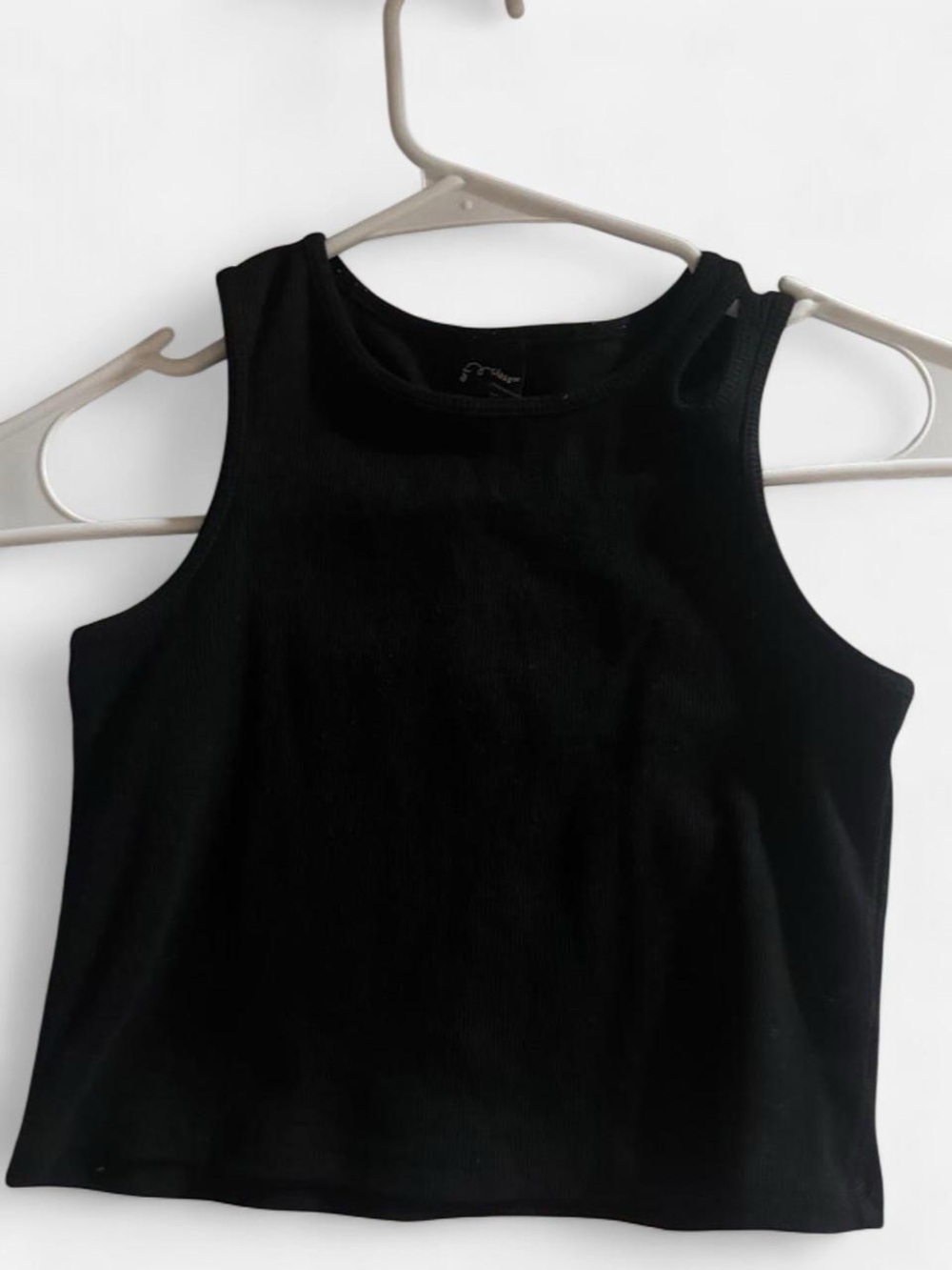 Black Ribbed Crop Tank Top With Cut Out Design on Left (right in pic) - Women